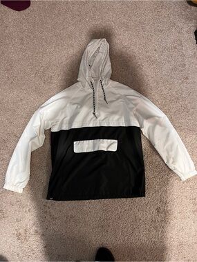 Zine Clothing Black and White Hooded Windbreaker Pullover
